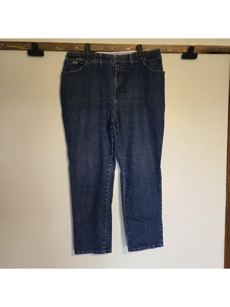 Lee Jeans Women Side Elastic At The Waist Dark Blue Jeans Size 20 Euc